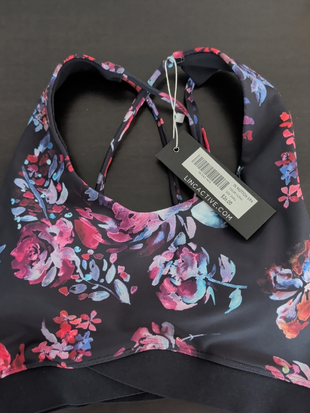 Linc Active Women’s Floral Black & Pink Swim Top Sports Bra Size S